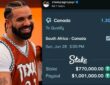 Drake lucra com aposta